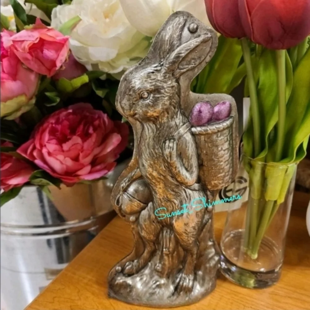 Vintage Antique Style Bunny Rabbit Faux Chocolate Tin Mold Silver Easter Spring